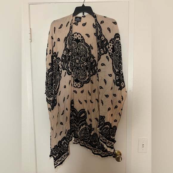 Angie Boho Kimono Cardigan Cover Up Tan Black - Picture 1 of 12